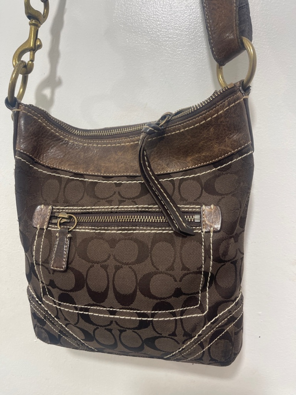 Coach Brown Signature Canvas Crossbody with Leather Trim - Picture 2 of 8